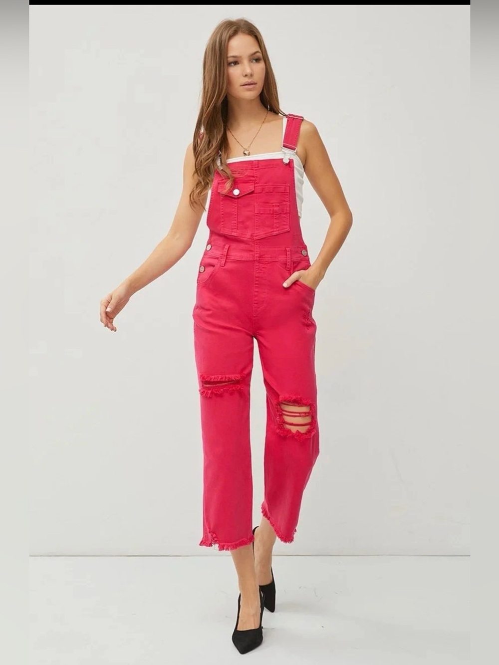 NWT Risen High Rise Distressed Straight Overalls